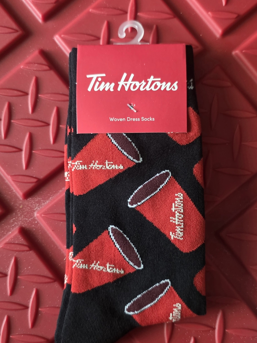 Men’s Black & Red Coffee Cup Dress Socks TIM HORTONS